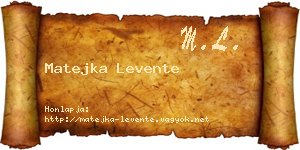 Matejka Levente névjegykártya